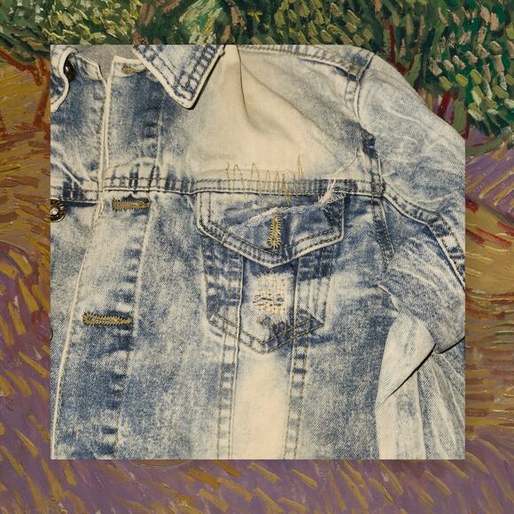 Boys Distressed Denim Jacket Size M - Picture 4 of 7